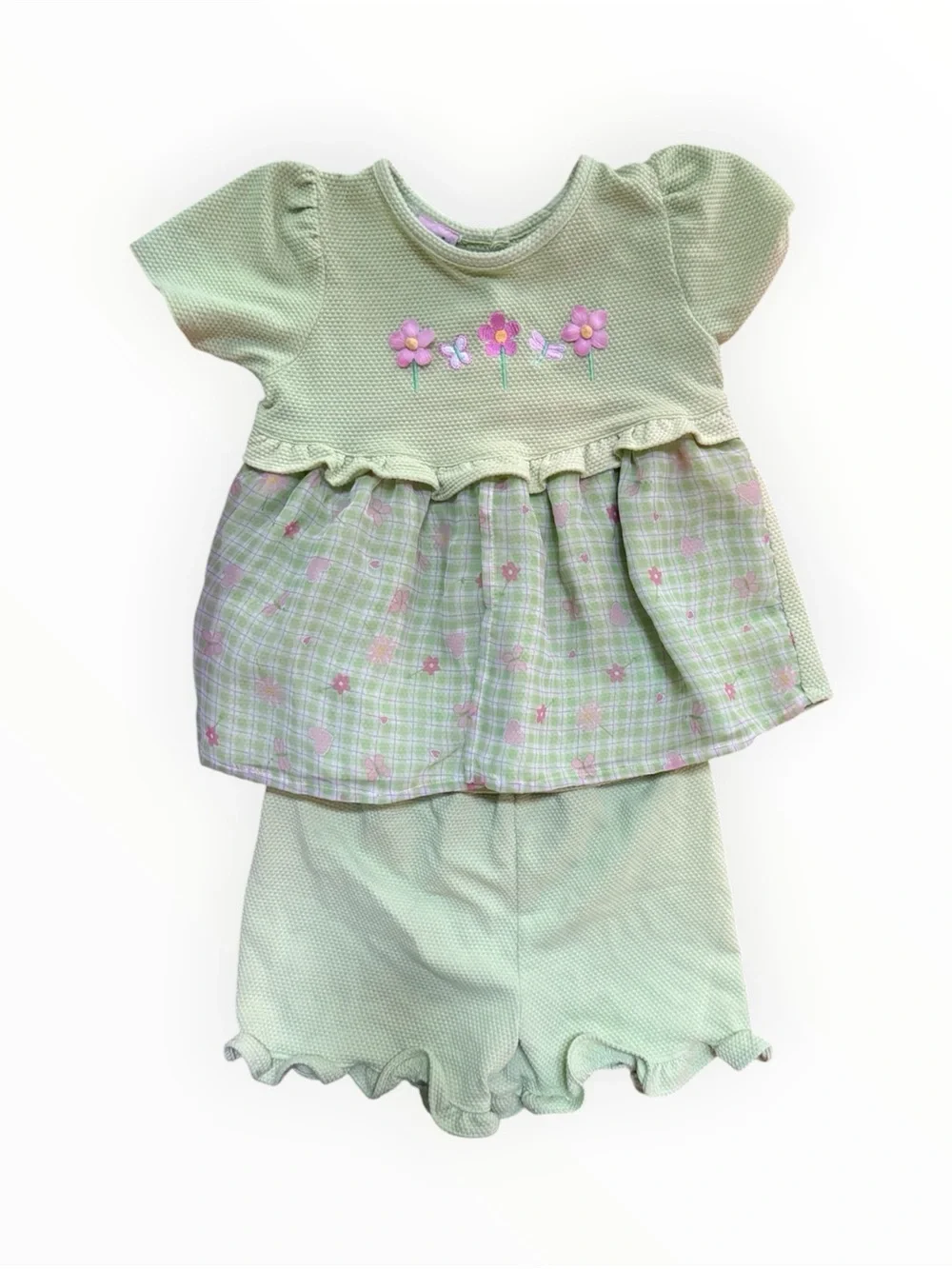 Vintage Y2K style two piece green 4T girl toddler set shorts and top